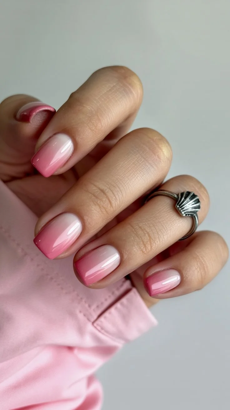 june nail colors pink ombre nails with glossy summer fade
