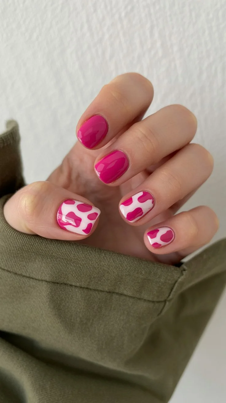 june nail colors hot pink cow print nails with playful summer energy
