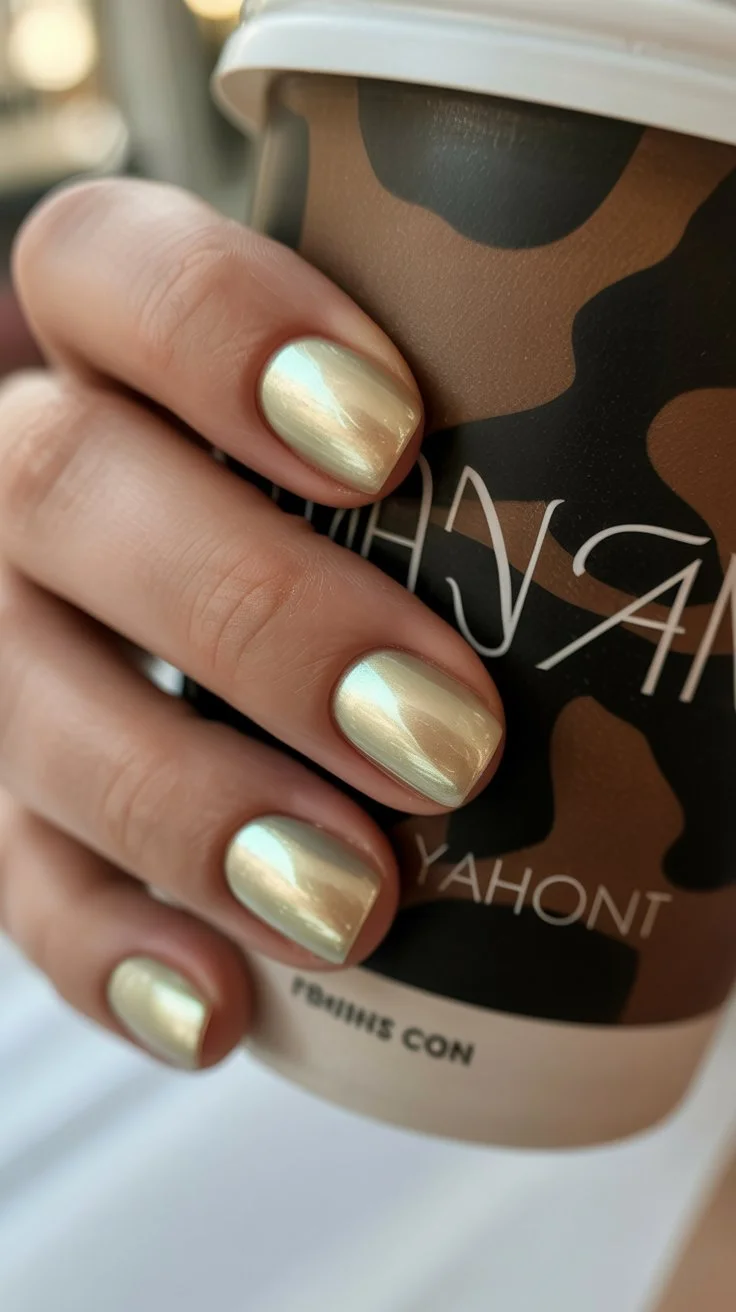 june nail colors champagne chrome nails with soft metallic glow