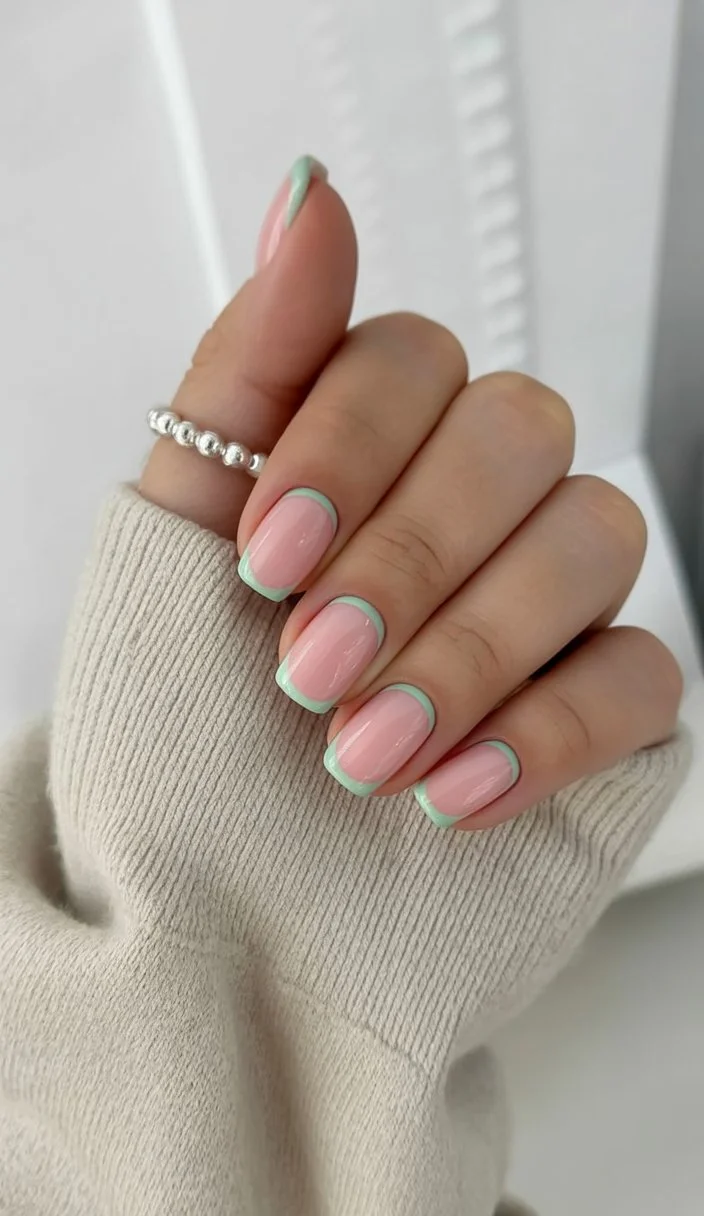 june nail colors mint french tip nails with soft pink base