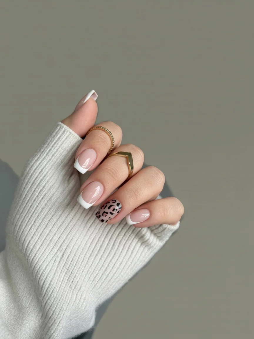 june nail colors classic french nails with subtle leopard accent