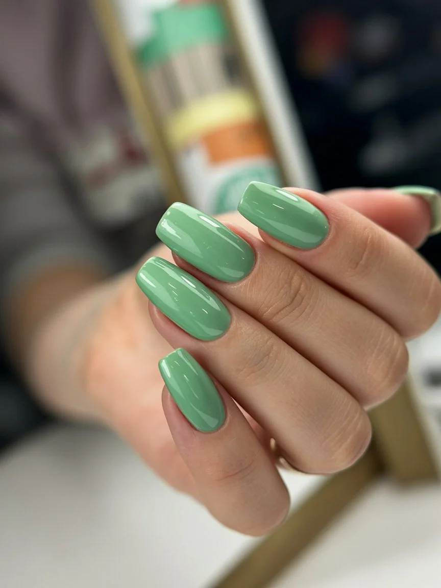 june nail colors glossy matcha green nails for fresh summer energy