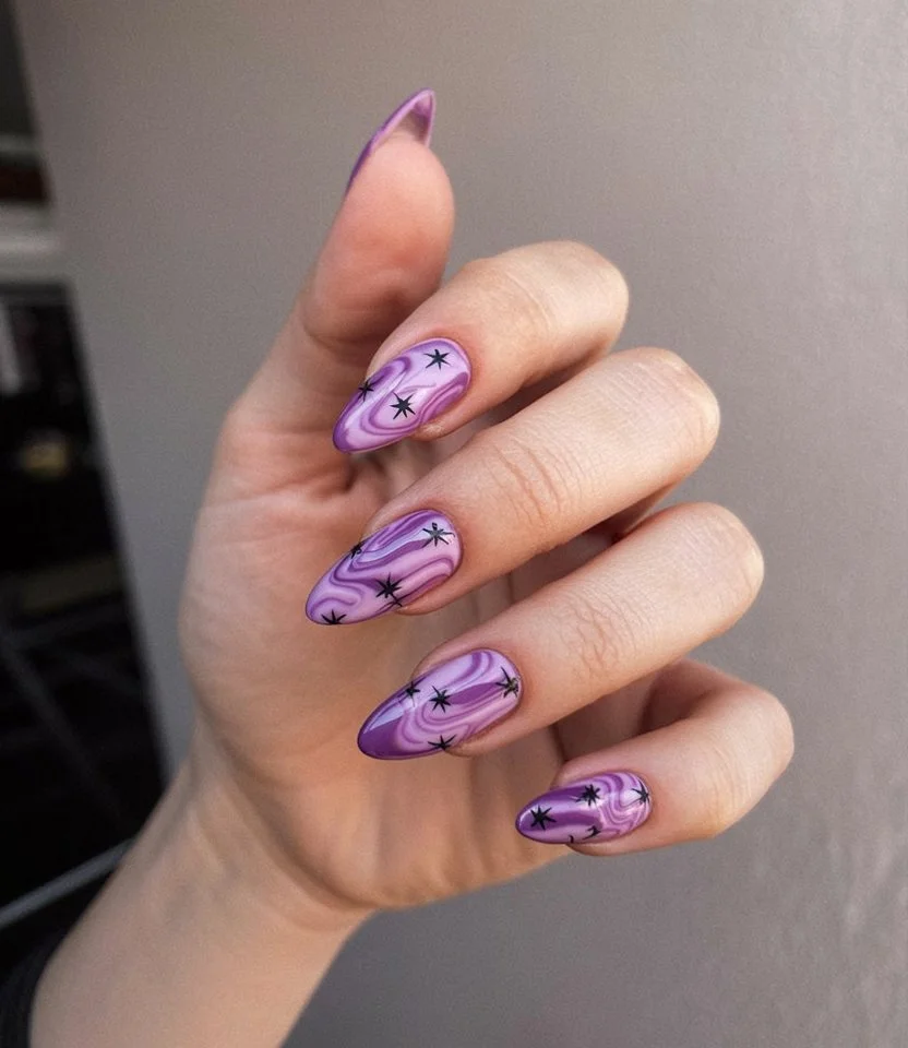june nail colors purple aura swirl nails with cosmic details