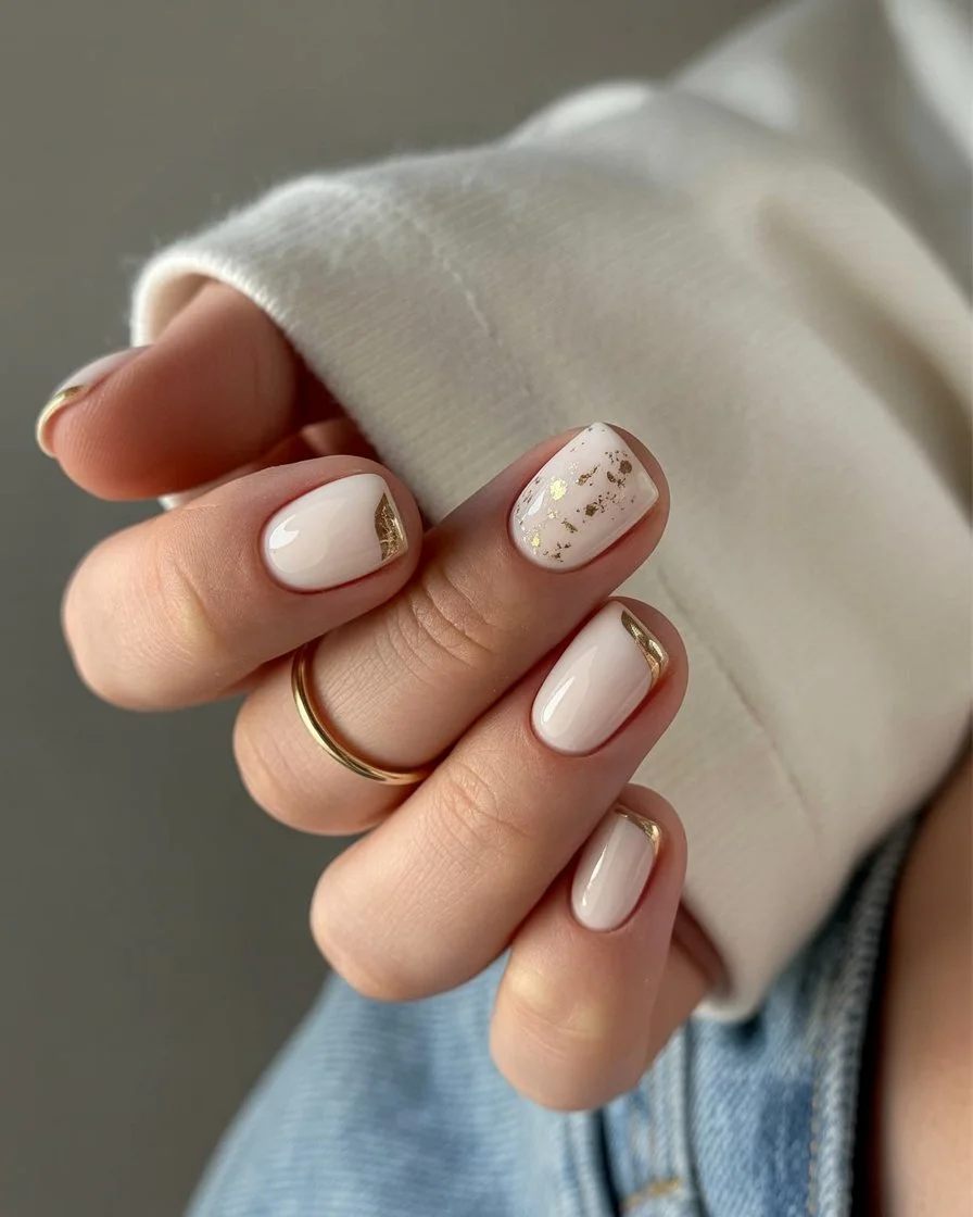 june nail colors soft blush nails with gold foil elegance