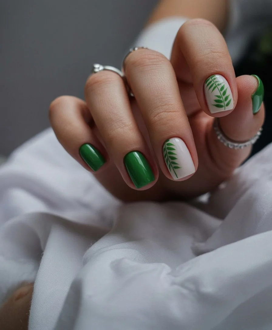 june nails 2026 Botanical Green Minimal Nails