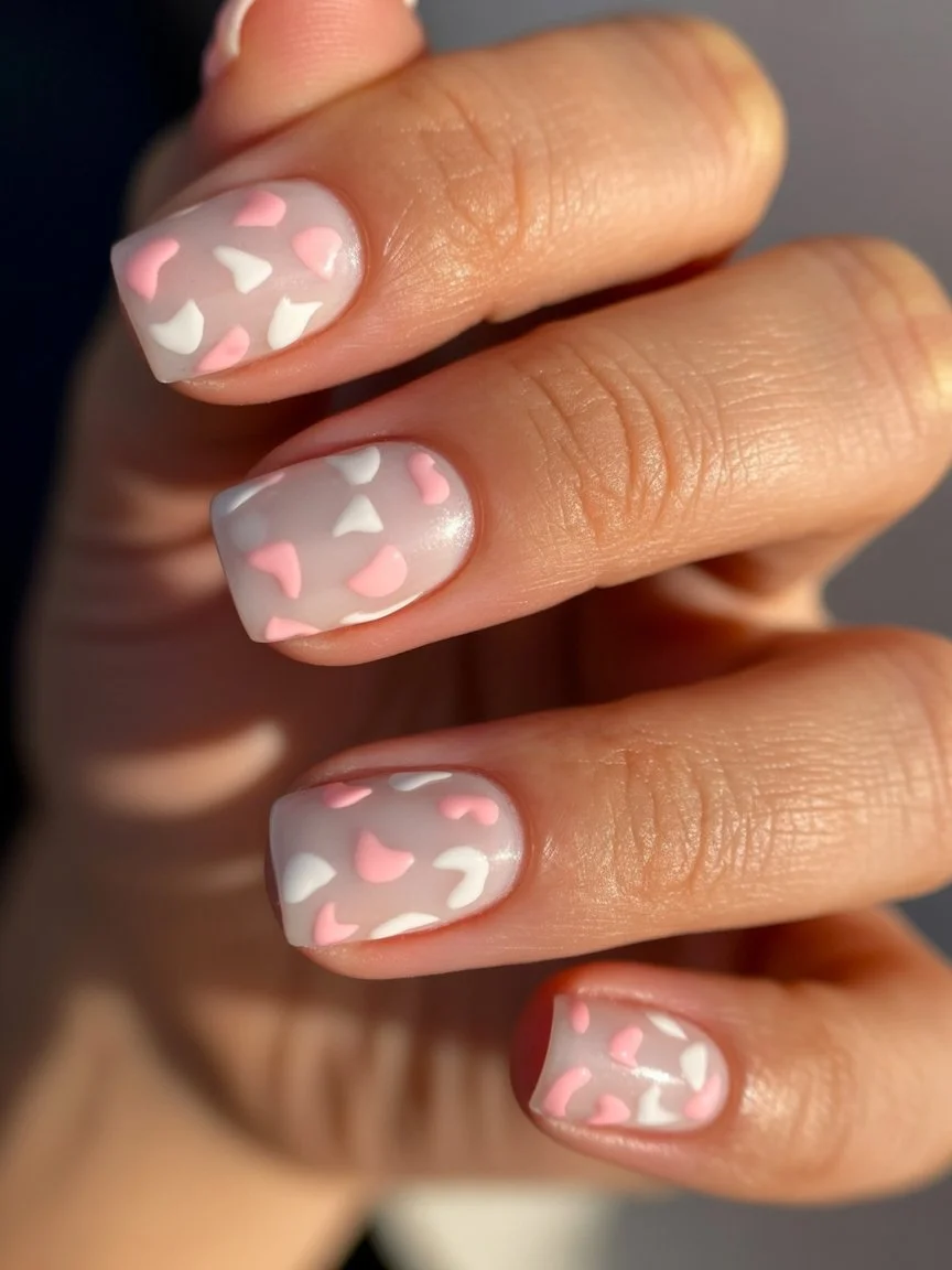 june nails 2026 Soft Pink Heart Confetti Nails