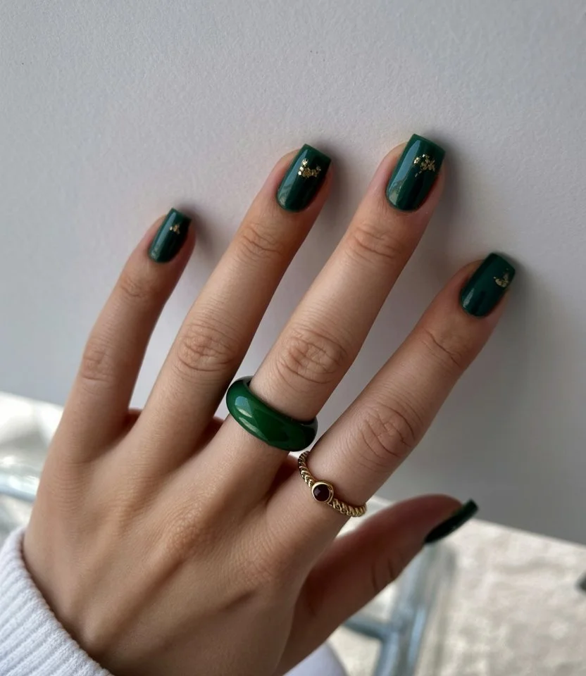june nails 2026 Glossy Emerald Minimal Nails