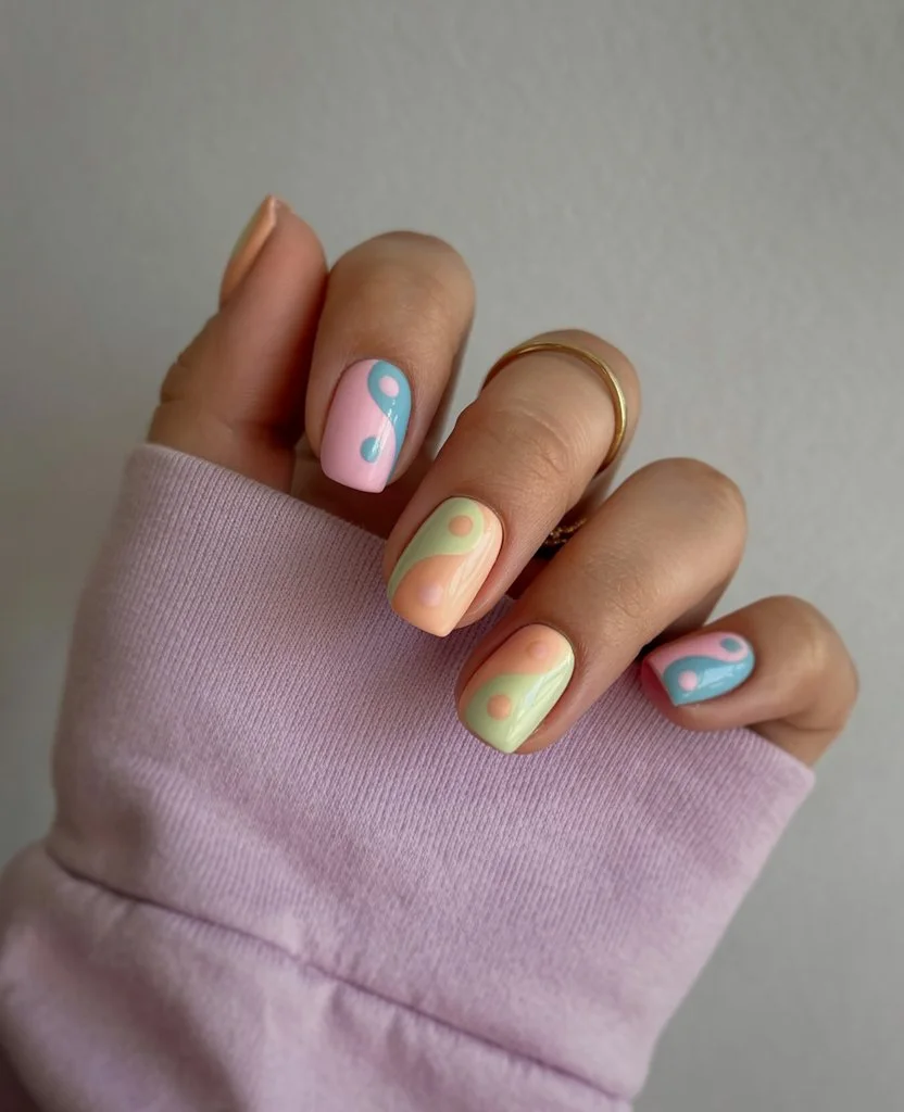 june nails 2026 Pastel Swirl Retro Summer Nails