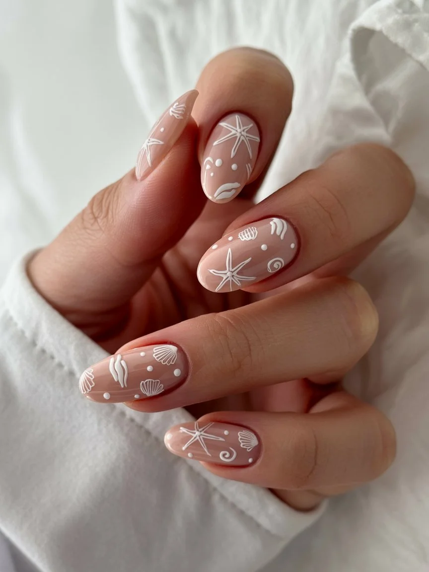 june nails 2026 Minimal Seashell Beach Nails