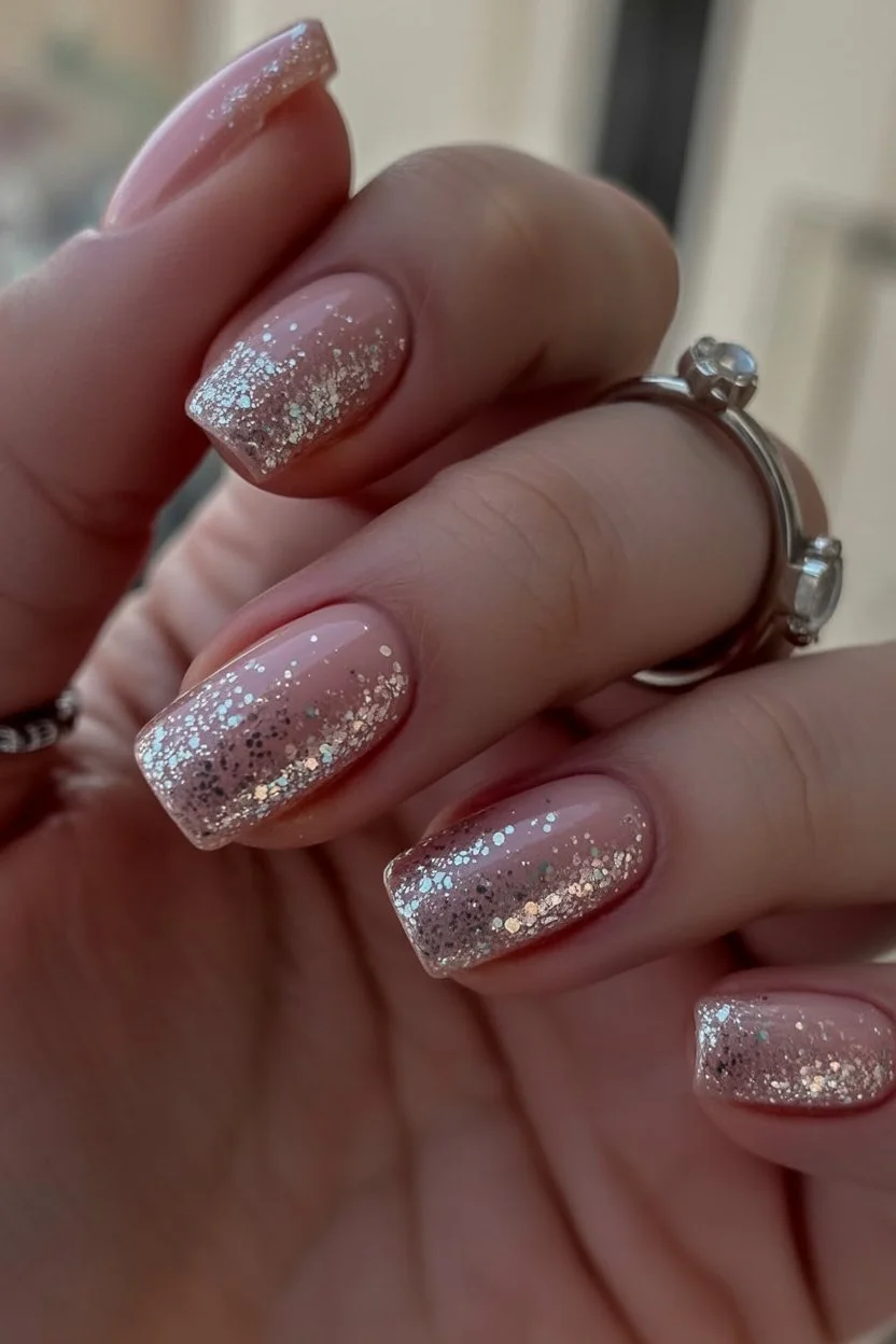 june nails 2026 Champagne Glitter Fade Summer Nails