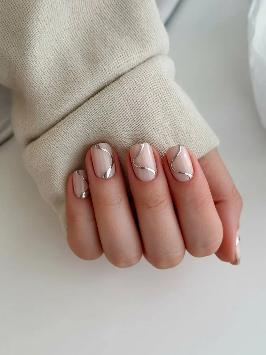 june nails 2026 Silver Ribbon Minimalist Art Nails