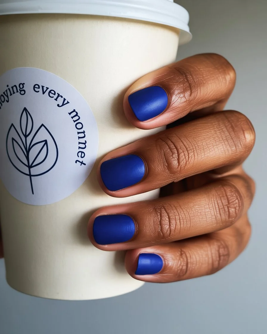 june nails 2026 Matte Cobalt Blue Minimal Nails