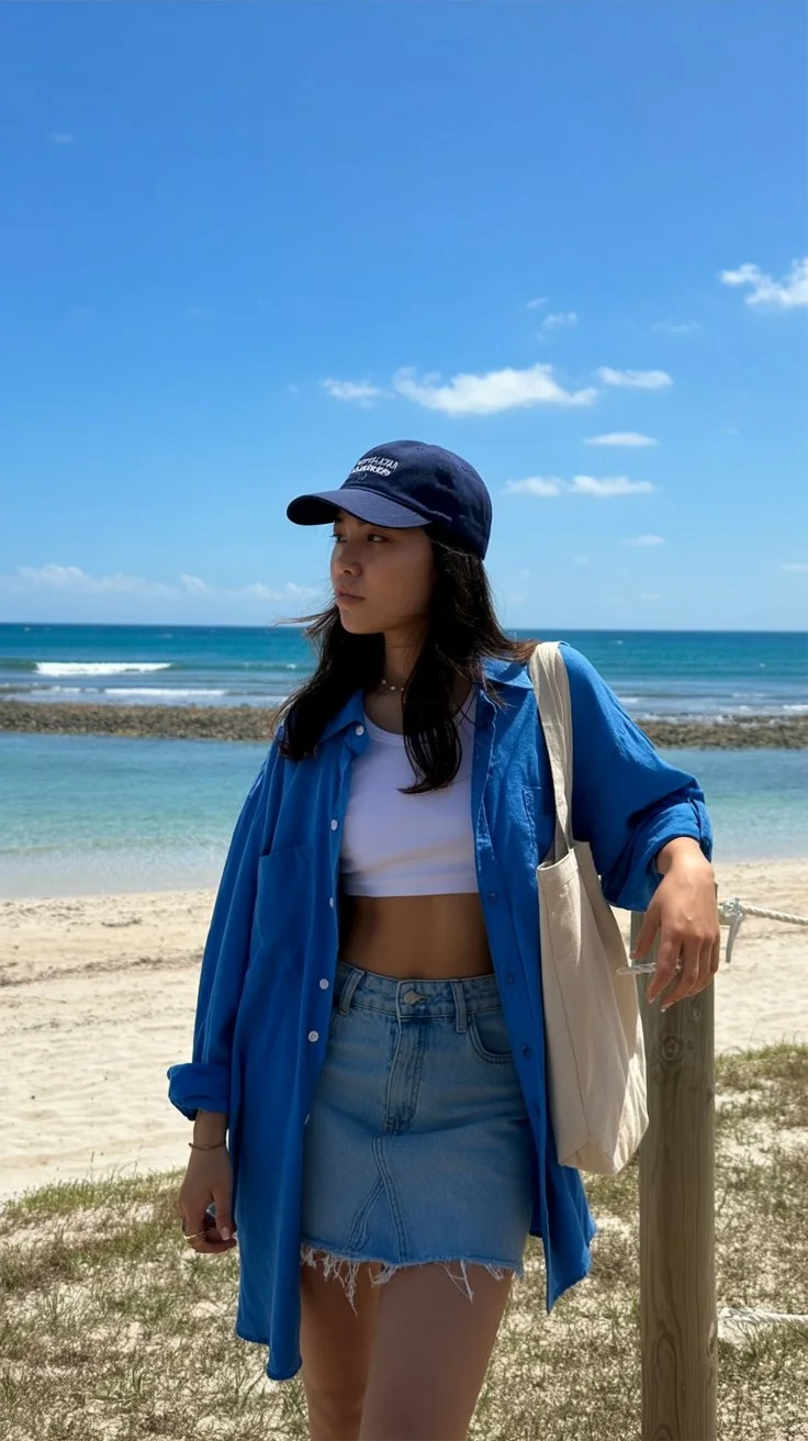june outfits best ideas for summer 2026 Blue Overshirts And Denim Minis For Beach Days