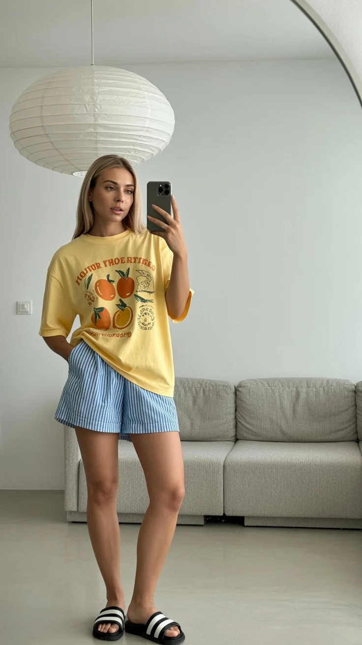 june outfits best ideas for summer 2026 Fruit Print T Shirts And Boxer Shorts For Lazy Summer Mornings