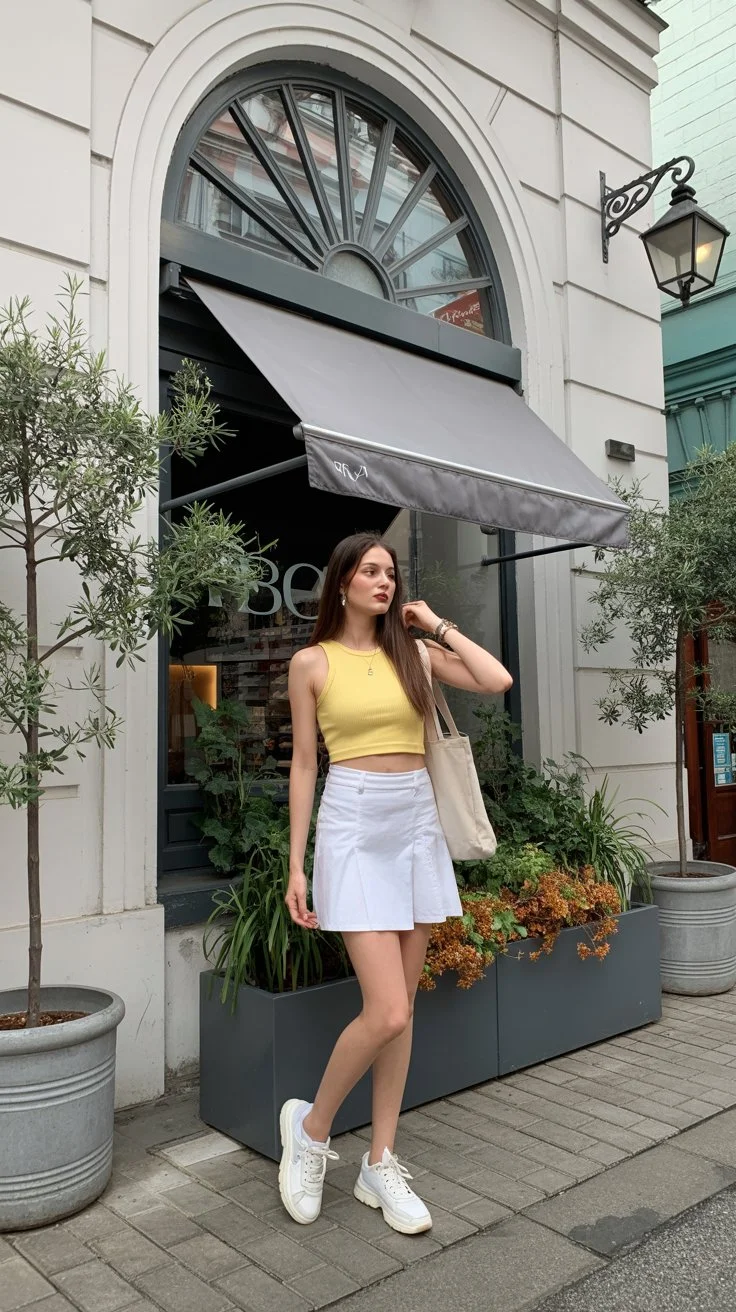 june outfits best ideas for summer 2026 Yellow Crop Tops And White Tennis Skirts For Fresh Summer Styling
