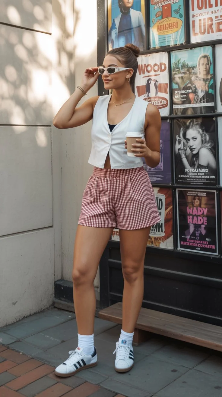 june outfits best ideas for summer 2026 Gingham Shorts And Coffee Run Energy