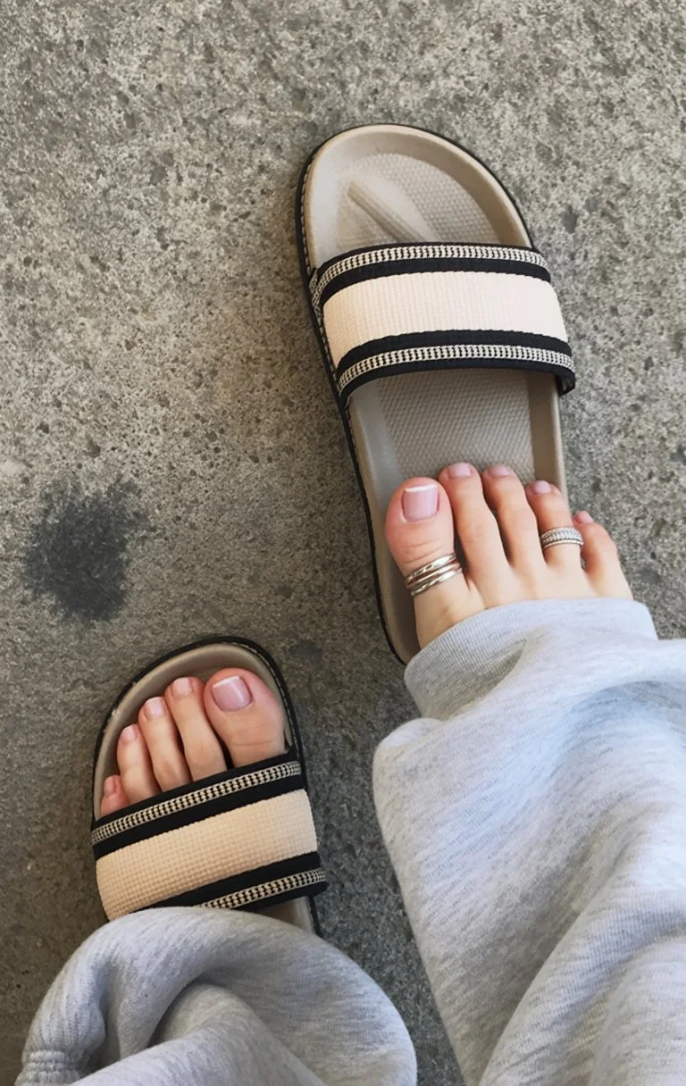 June pedicure summer ideas 2026 Minimal Nude Pedicure With Thin White French Line