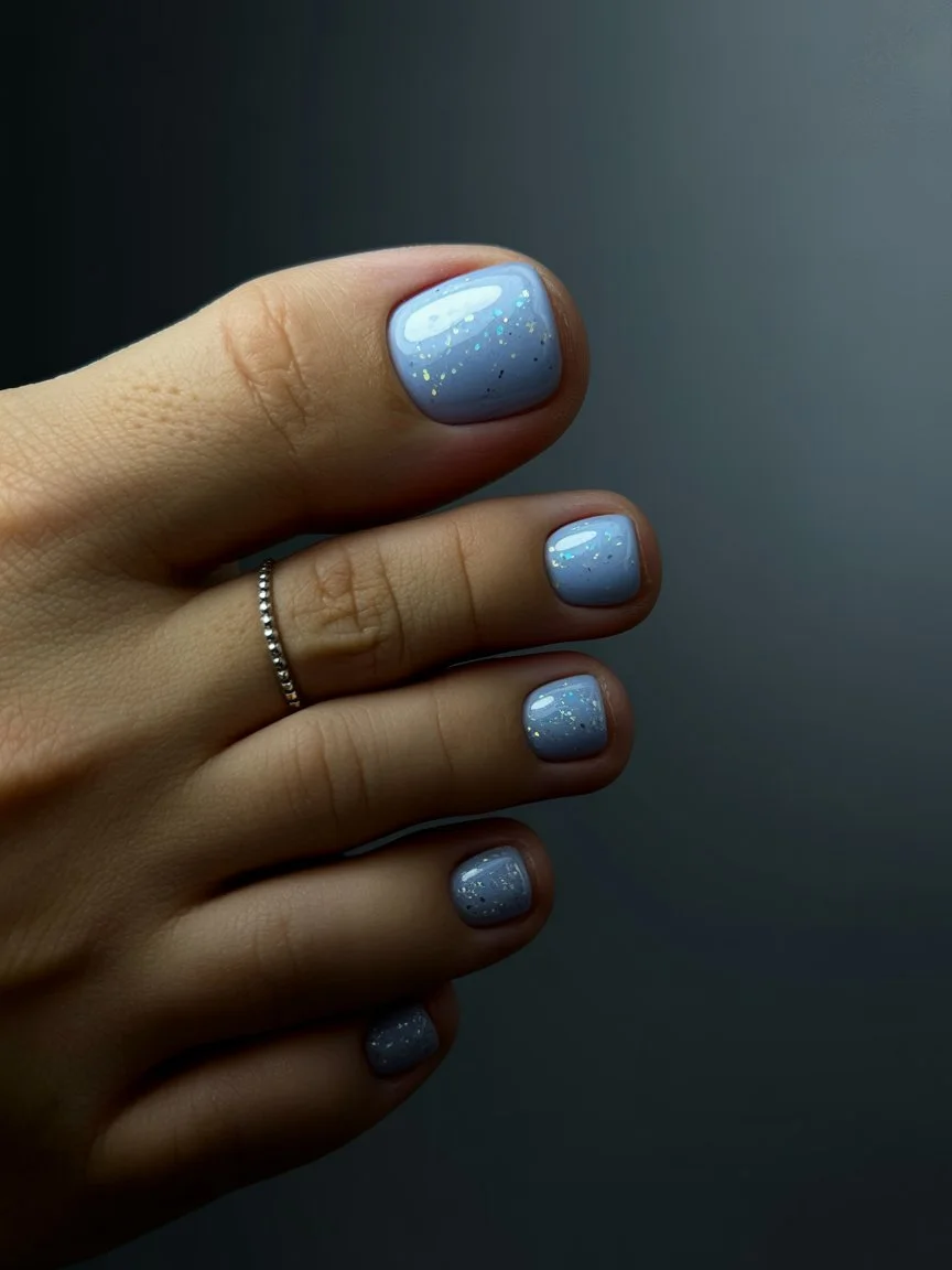 June pedicure summer ideas 2026 Soft Blue Shimmer Pedicure With Icy Glow
