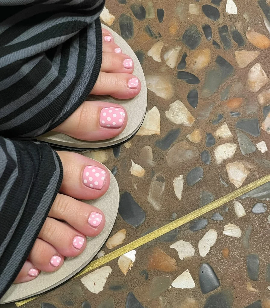 June pedicure summer ideas 2026 Pink Polka Dot Pedicure With Retro Energy