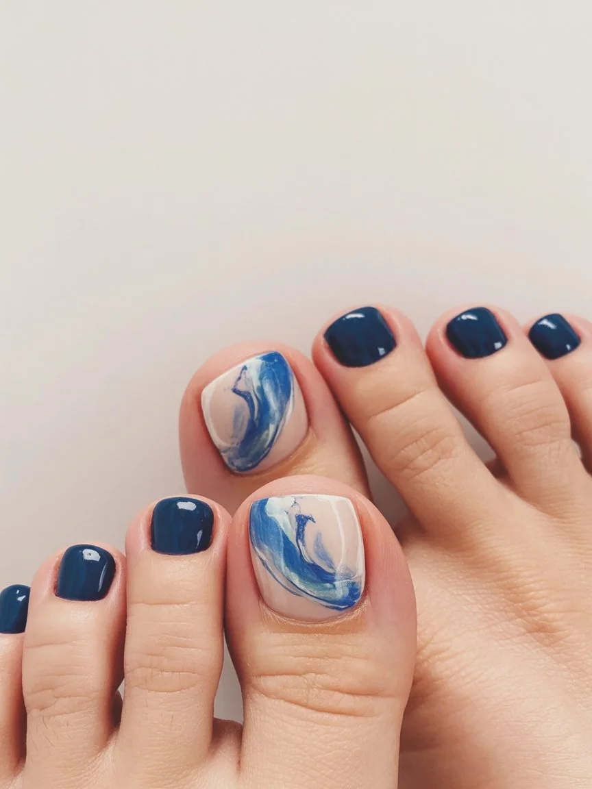 June toe nails ideas - summer ideas 2026 Deep Ocean Marble Toenails Inspired By Summer Waves