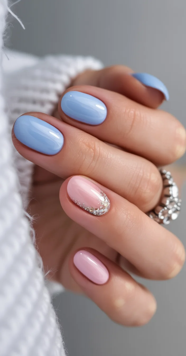 light summer nails 2026 Baby Blue And Crystal Accent Elegance