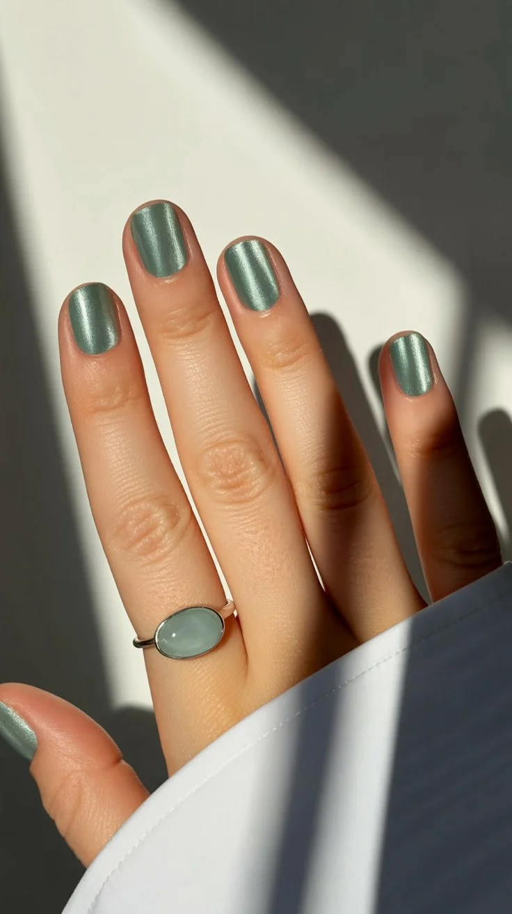 light summer nails 2026 Sea Glass Metallic Nails For Quiet Summer Days