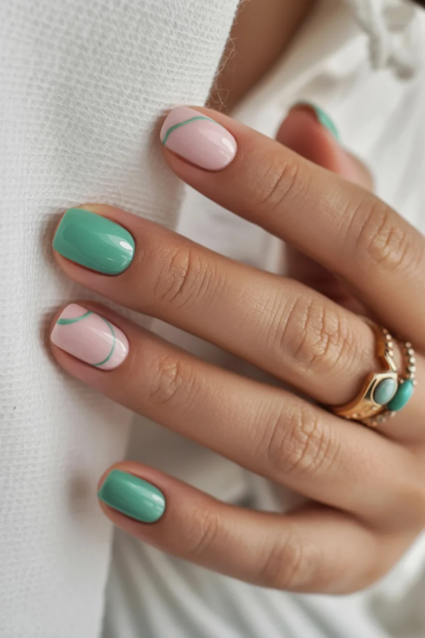 light summer nails 2026 Mint Line Art Minimalism