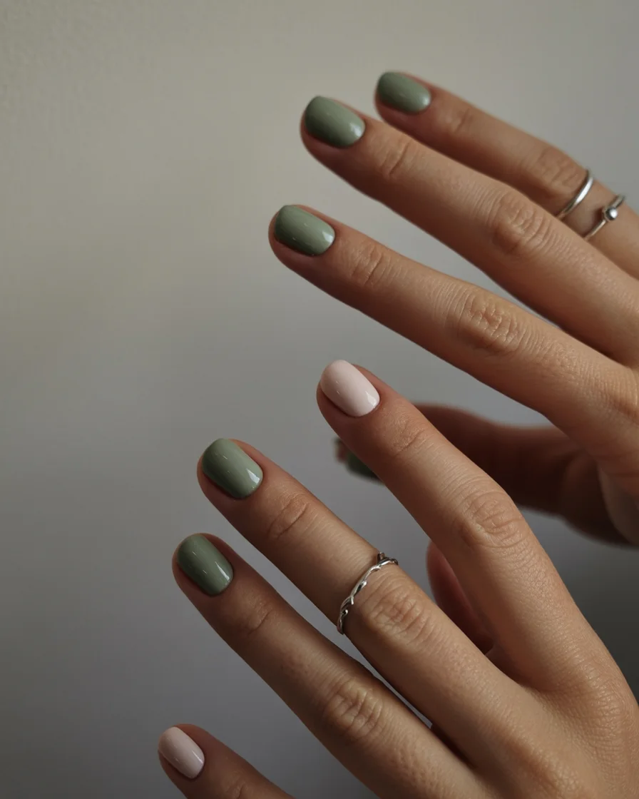 light summer nails 2026 Sage Green Everyday Elegance