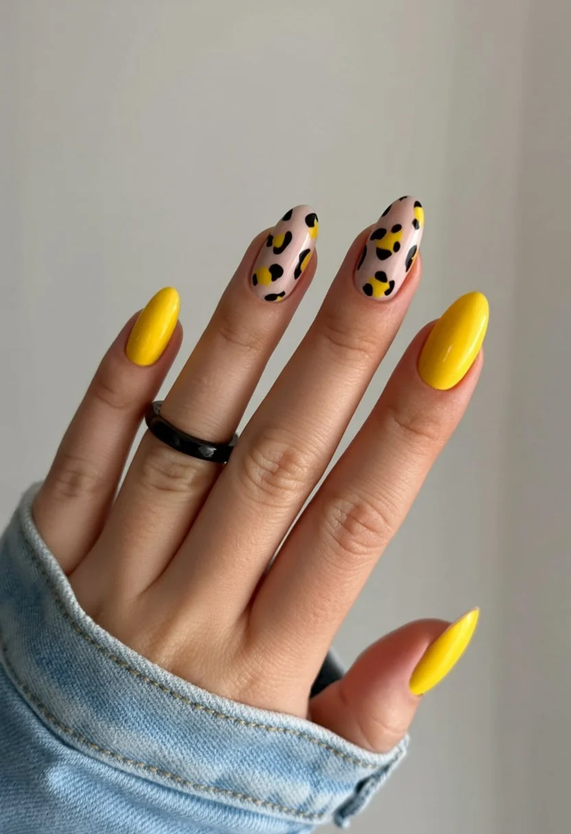light summer nails 2026 Sunny Yellow Leopard Nails With Playful Energy