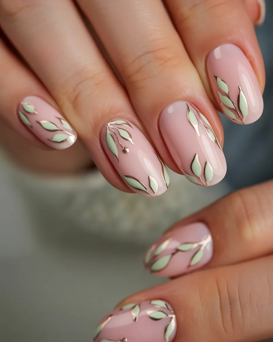 light summer nails 2026 Botanical Blush Nail Art