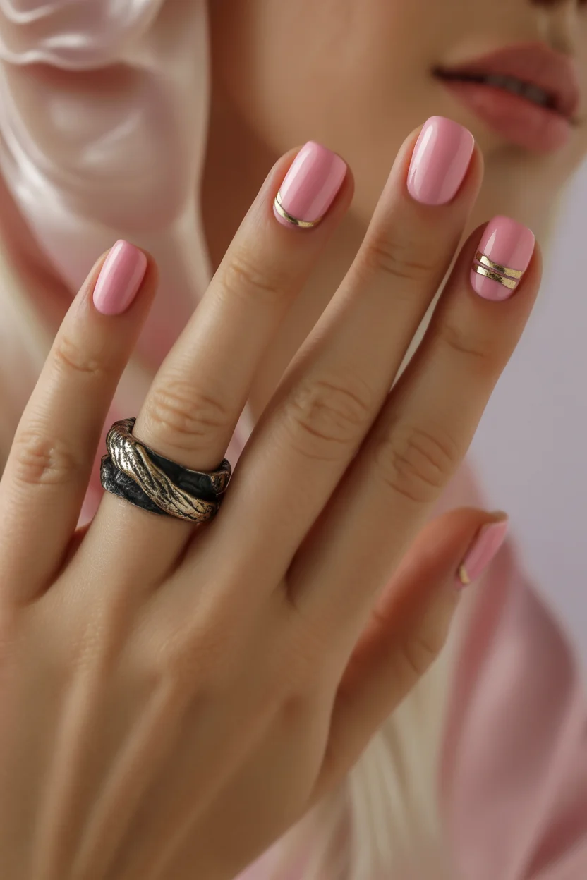 light summer nails 2026 Pink Gold Minimal Chic