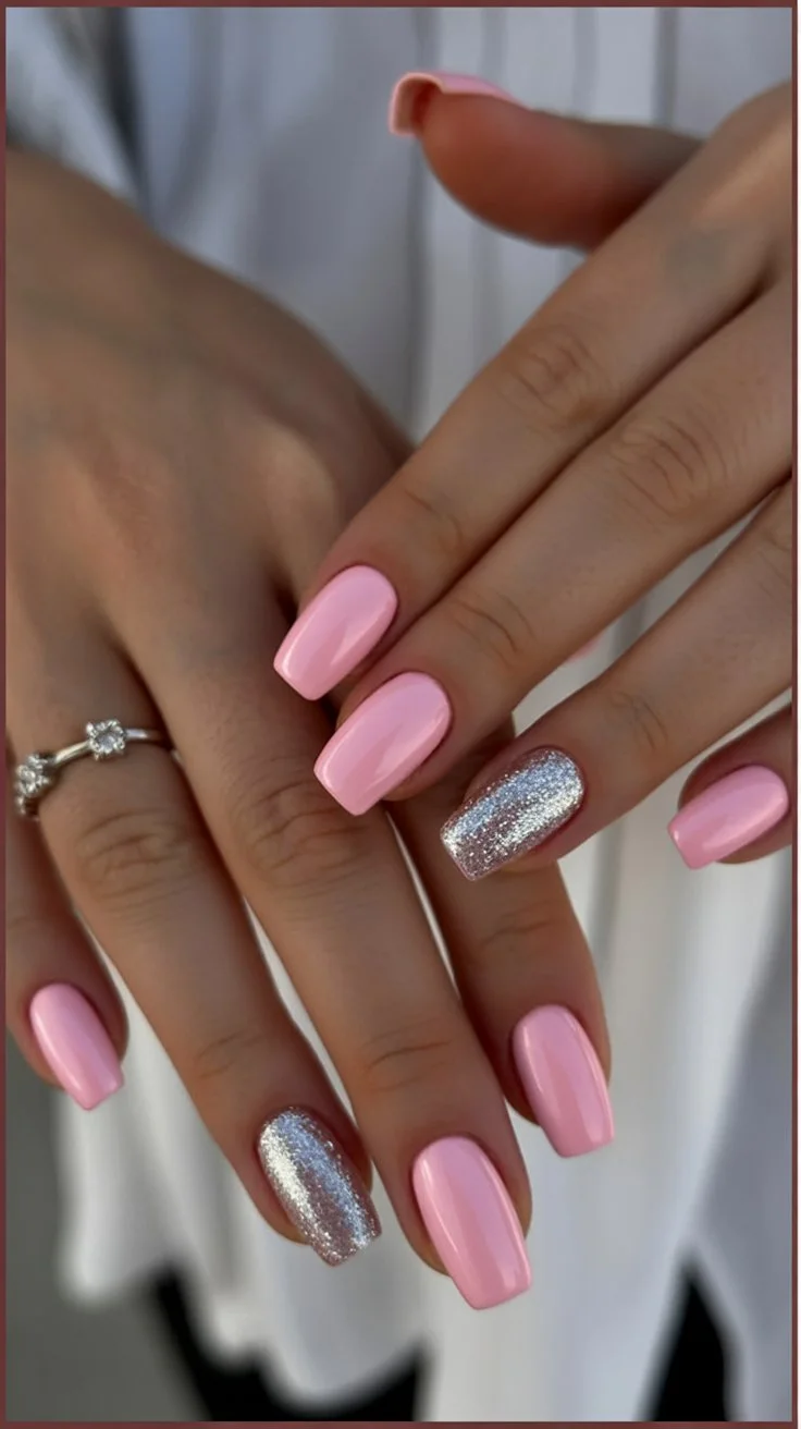 light summer nails 2026 Blush Pink Nails With Sparkling Accent Magic