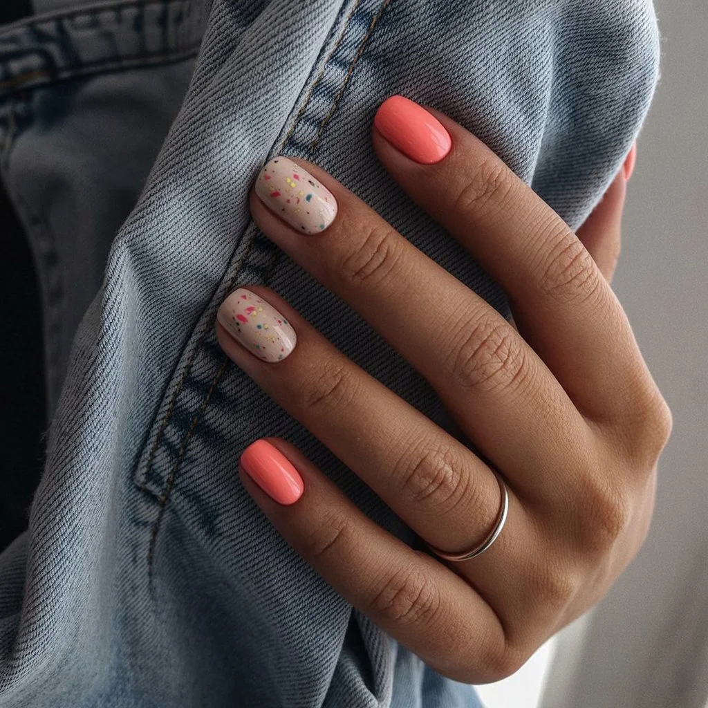 light summer nails 2026 Confetti Peach Nails With Weekend Summer Vibes