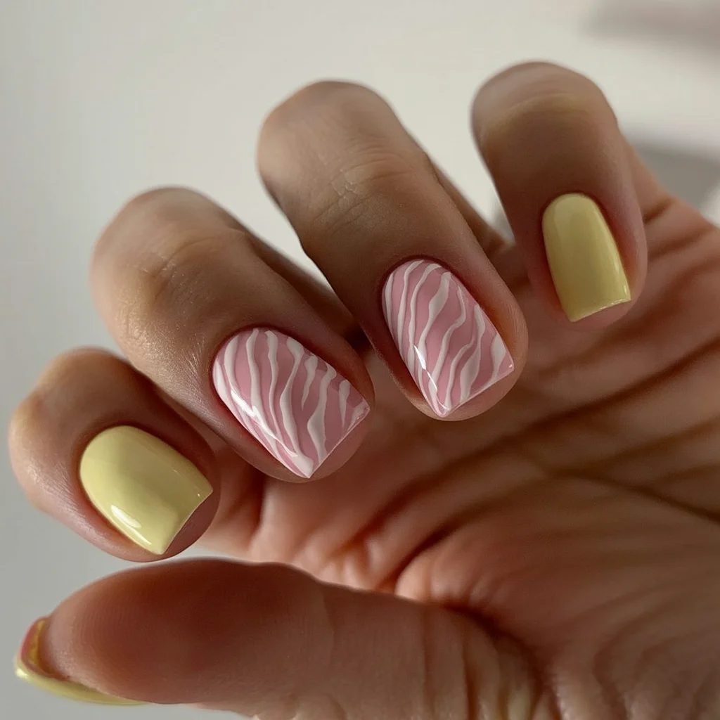 light summer nails 2026 Butter Yellow And Soft Zebra Elegance