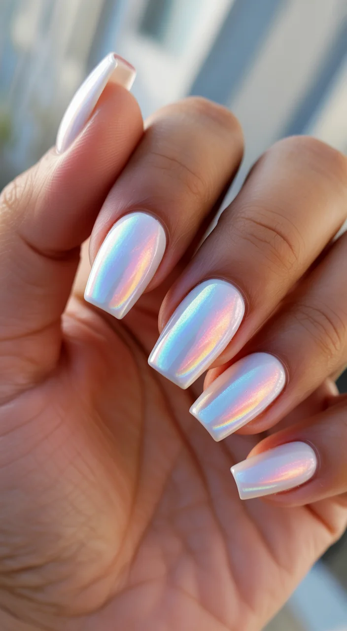 light summer nails 2026 Pearl Chrome Glow For Summer Evenings