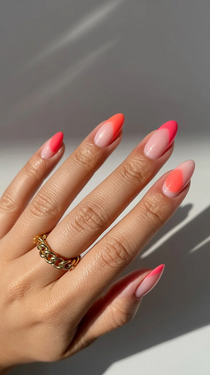 light summer nails 2026 Neon Watercolor French Almond Nails