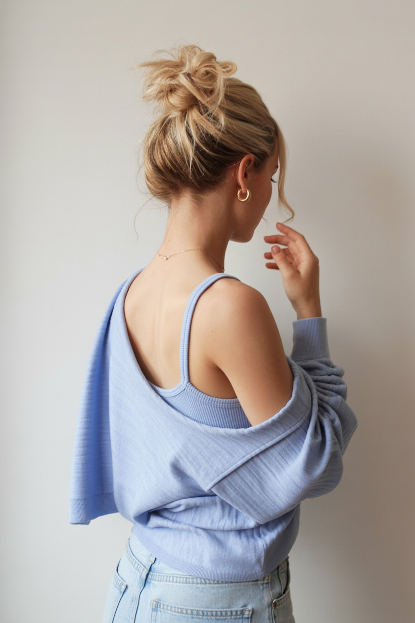 messy summer bun hairstyles 2026 Casual Messy Updo for Slow Summer Mornings
