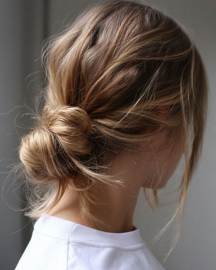messy summer bun hairstyles 2026 Loose Low Bun with Soft Summer Texture