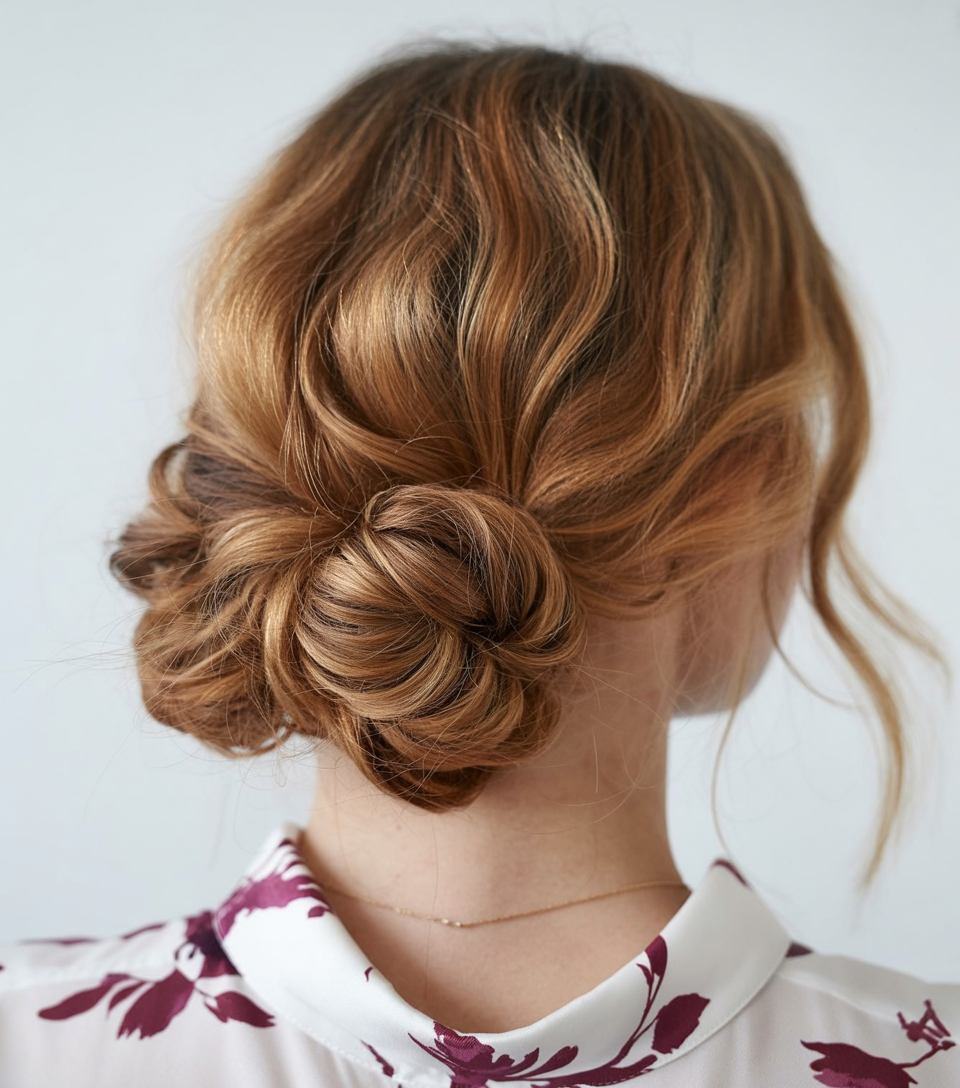 messy summer bun hairstyles 2026 Soft Rolled Bun with Romantic Summer Movement