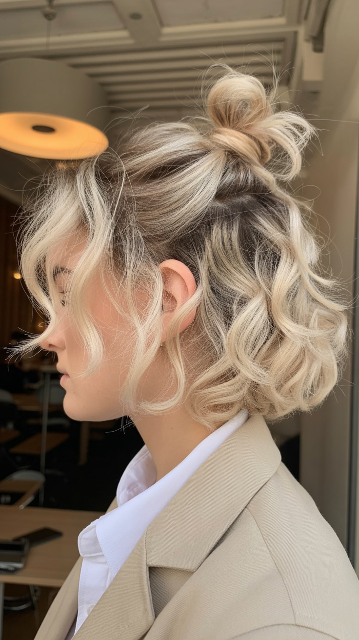 messy summer bun hairstyles 2026 Curly Half Up Bun for Effortless Summer Texture