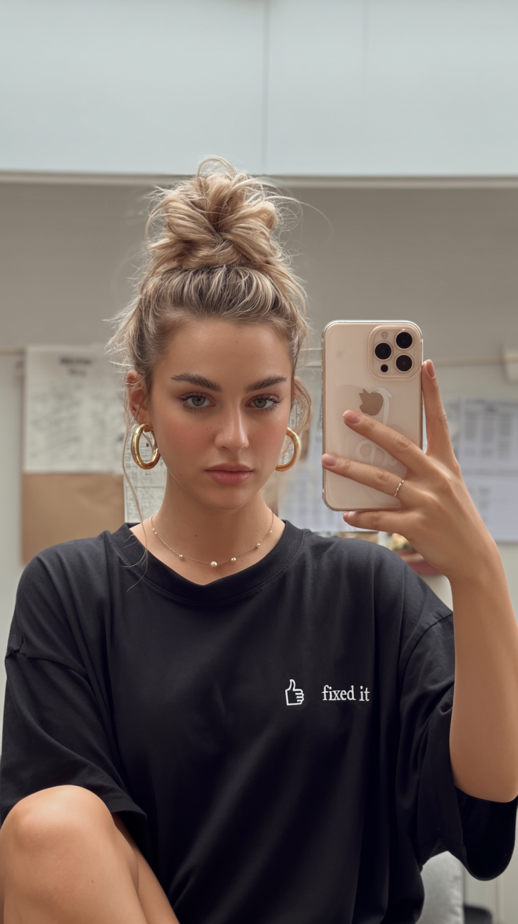 messy summer bun hairstyles 2026 Effortless High Messy Bun for Busy Hot Days