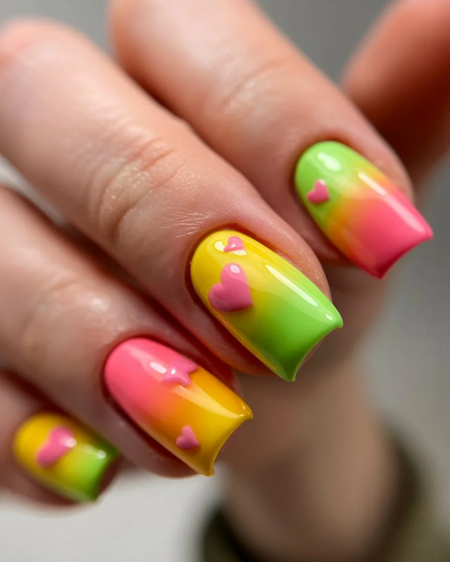 neon summer nails 2026 Candy Heart Neon Nails For Playful Summer Days