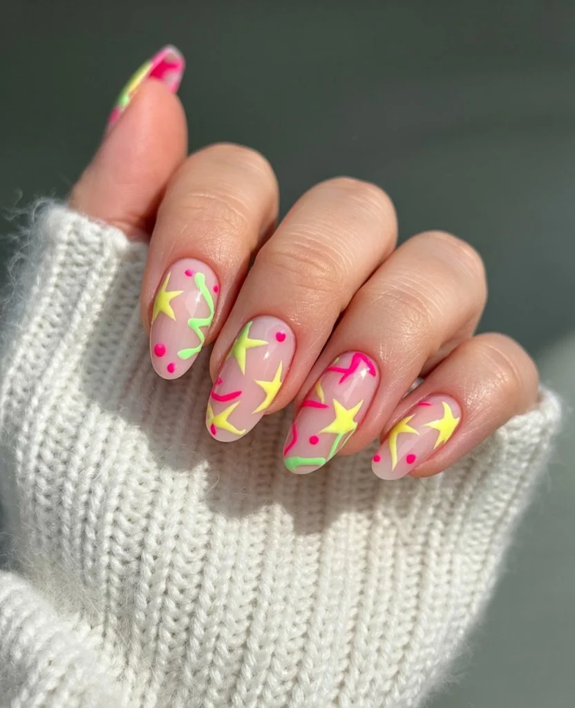 neon summer nails 2026 Neon Star Art With Dreamy Summer Vibes