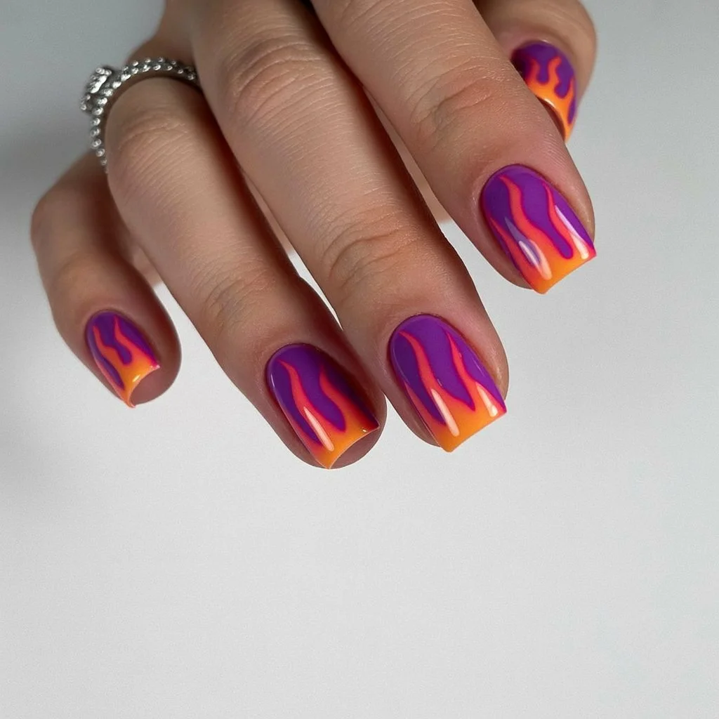 neon summer nails 2026 Purple Flame Nails For Hot Summer Nights