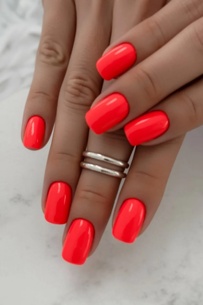 neon summer nails 2026 Hot Coral Nails That Practically Glow
