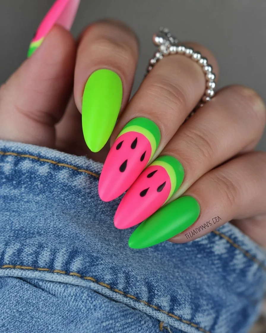 neon summer nails 2026 Watermelon Pop Nails For Peak Summer Fun
