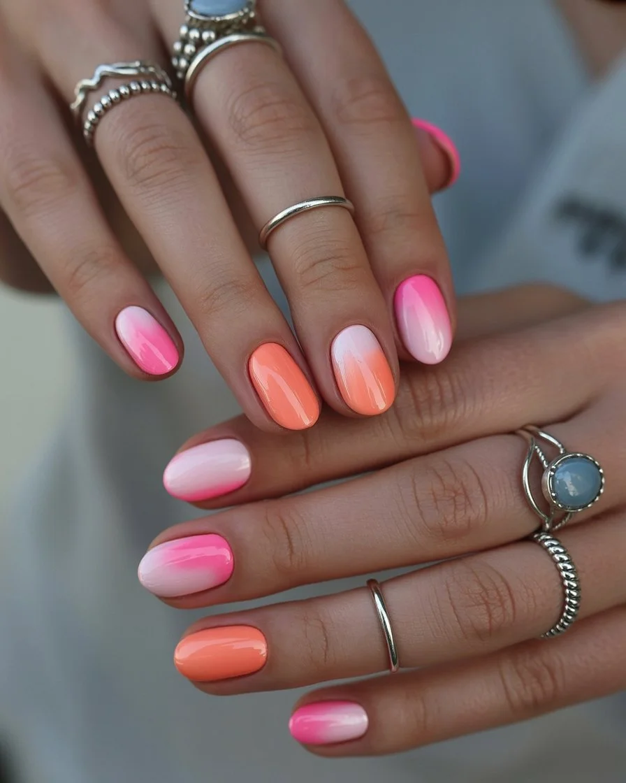 neon summer nails 2026 Sunset Sorbet Ombre For Easy Summer Days