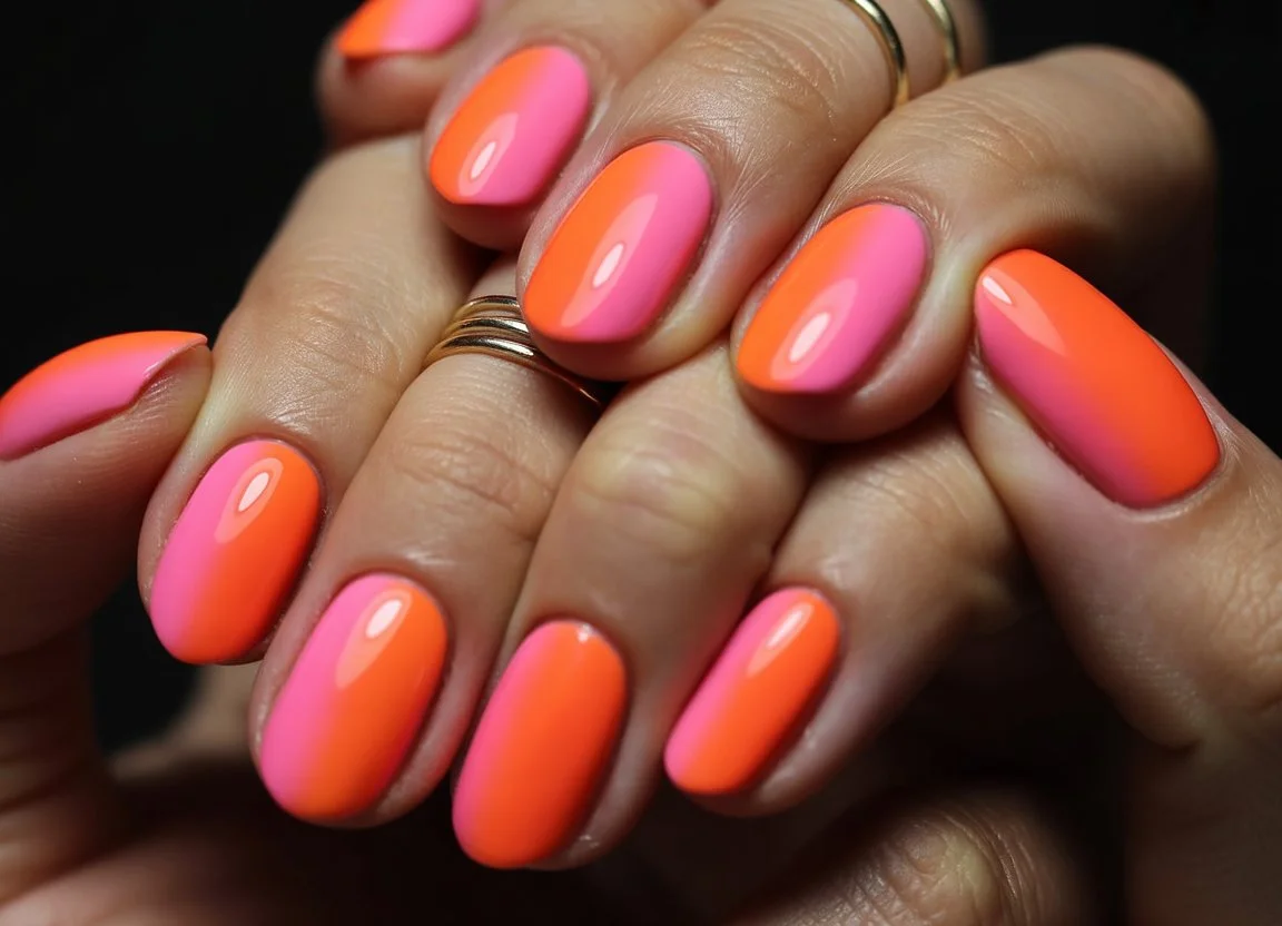 neon summer nails 2026 Neon Peach Glow With Modern Minimal Energy