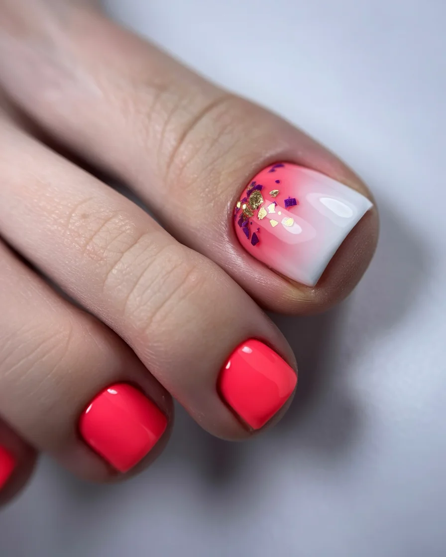pedicure ideas summer trends 2026 Neon Pink Glow With A Soft Summer Fade