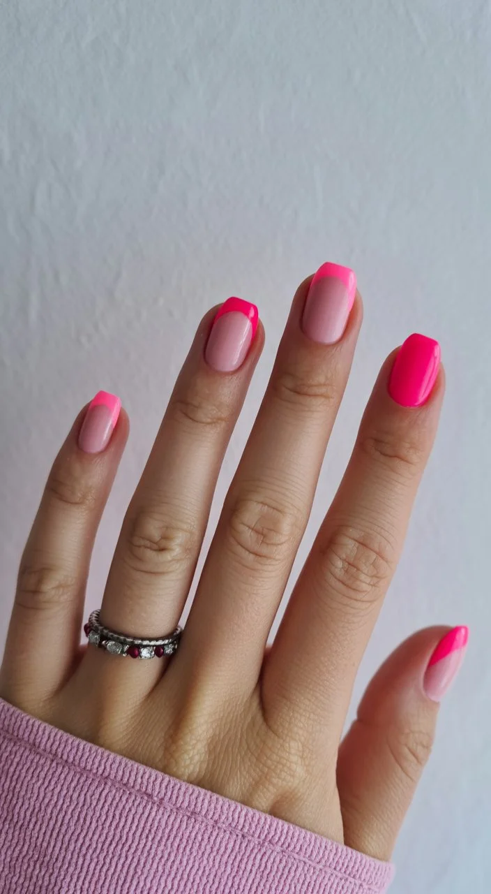 pink summer nails 2026 Neon French Tips That Feel Fresh Again